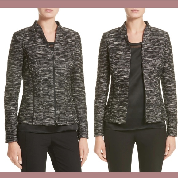 NWT $598 Lafayette 148‎ New York [ 14 ] Meryl Zip Front Jacket Black Multi Tweed - Picture 1 of 14